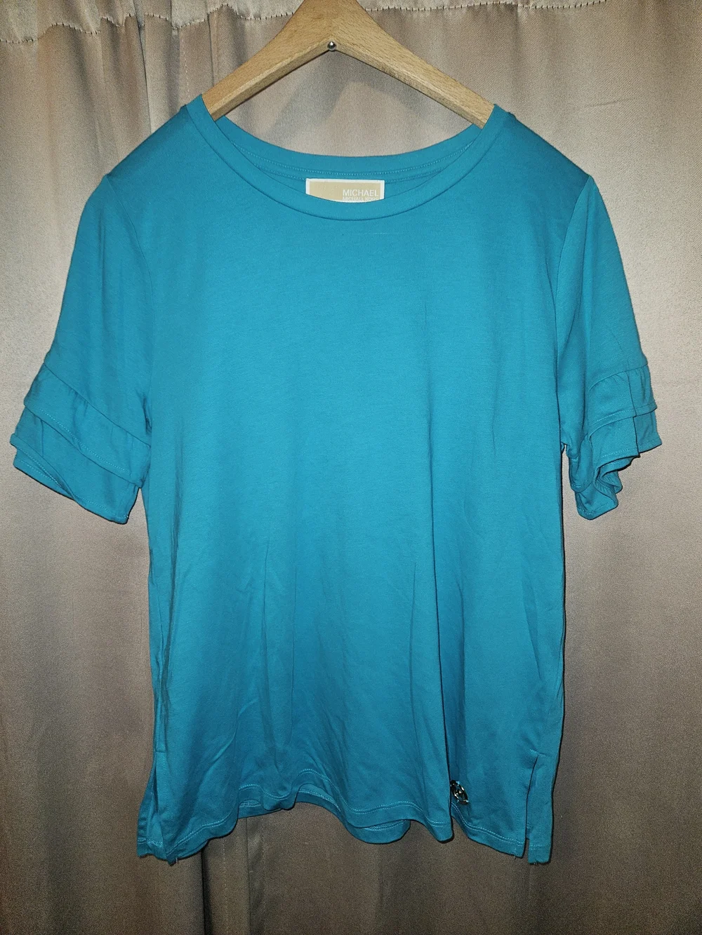 Michael Kors Bright Teal Short Sleeve Ruffle-Sleeve Tee